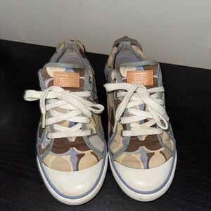 Vintage Coach Logo Sneakers Size 8 Tan Brown Low Top Y2K Lace Up Shoes